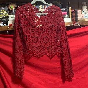 Size large Rebellion NWT Deep Red Crochet Crop Top